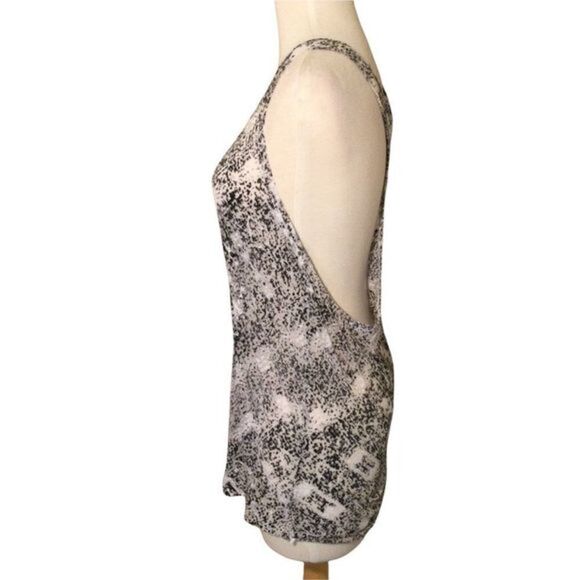 BCBGMAXARIA Semi Sheer Black Gray White Print Racer Back Tank Med - Picture 5 of 10